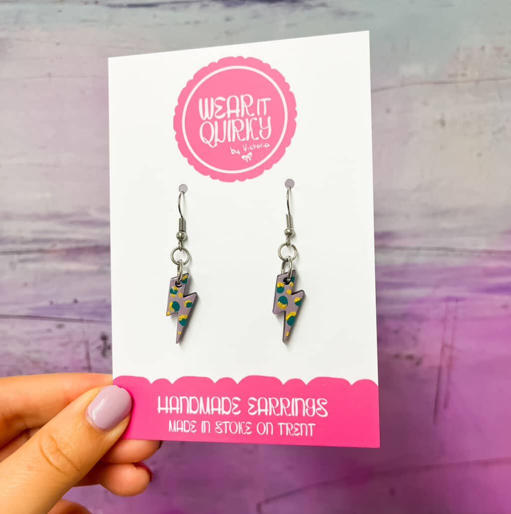 Purple Leopard Lightning Bolt Small Dangle Earrings