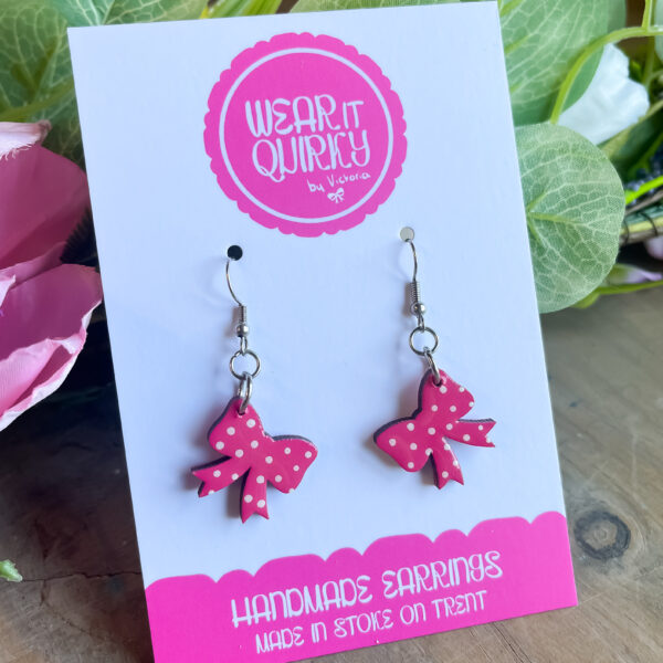 Pink Bow Dangle Earrings
