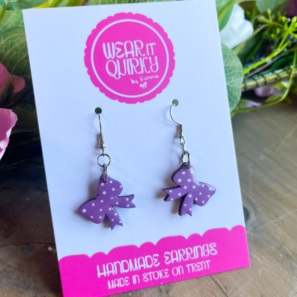 Purple Bow Dangle Earrings