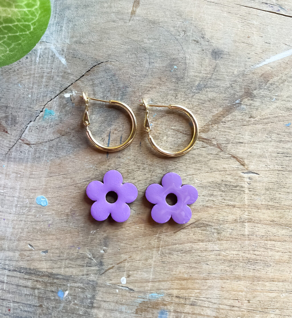 Summer Purple Flower Hoop Earrings