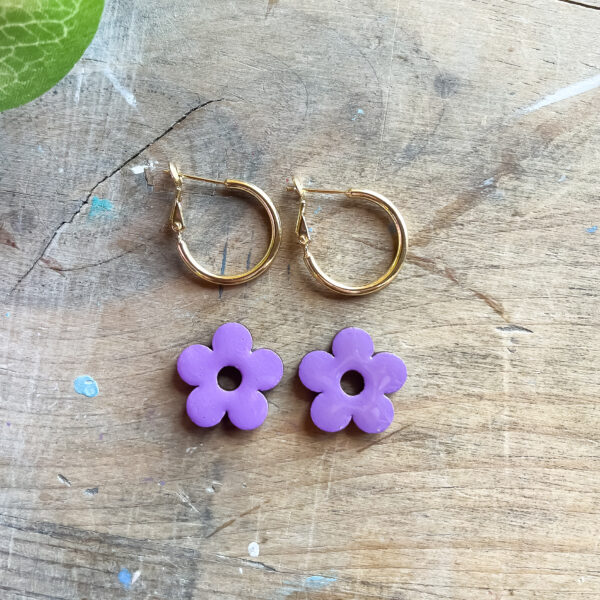 Summer Purple Flower Hoop Earrings