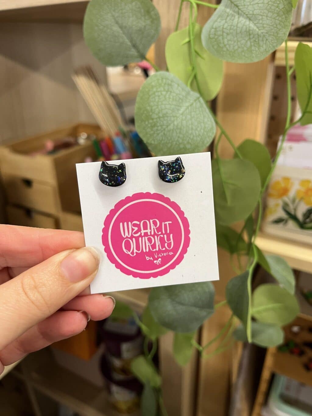 Black Cat Glitter Studs