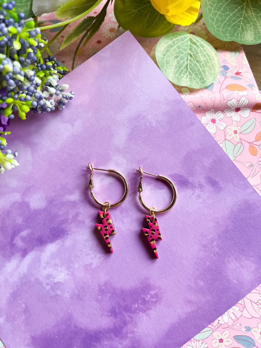 Hot Pink Leopard Lightning Bolt Small Dangle Earrings