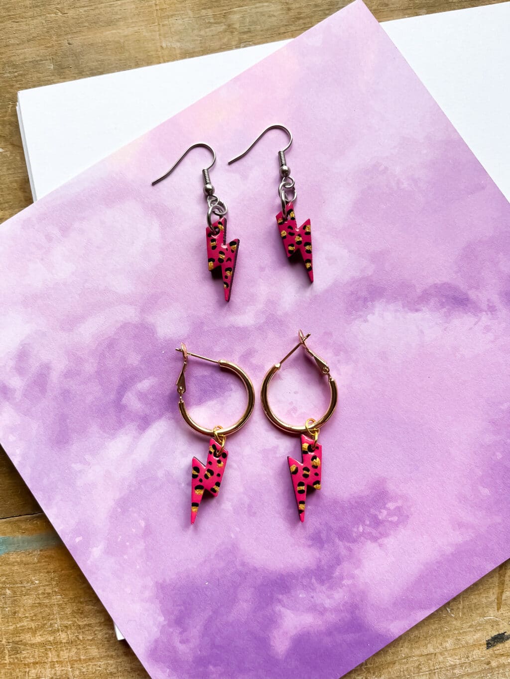Hot Pink Leopard Lightning Bolt Small Dangle Earrings