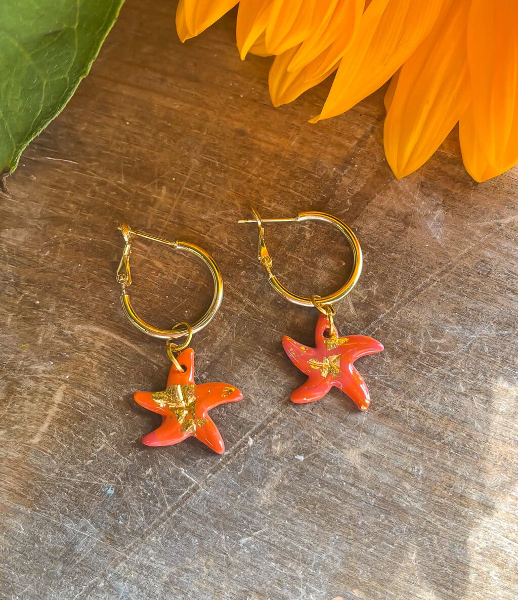 Orange Starfish Dangle Earrings