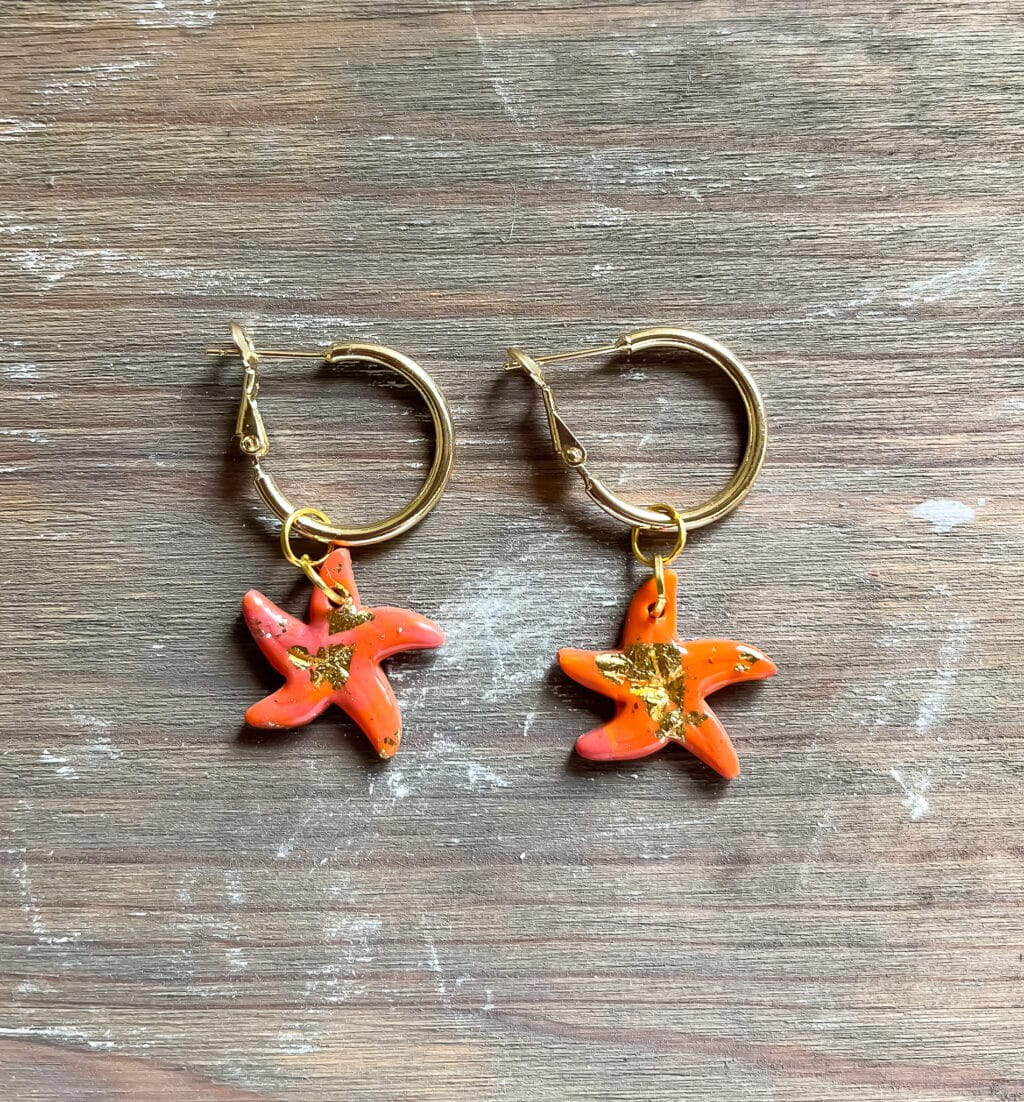 Orange Starfish Dangle Earrings