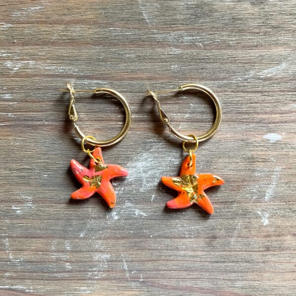 Orange Starfish Dangle Earrings