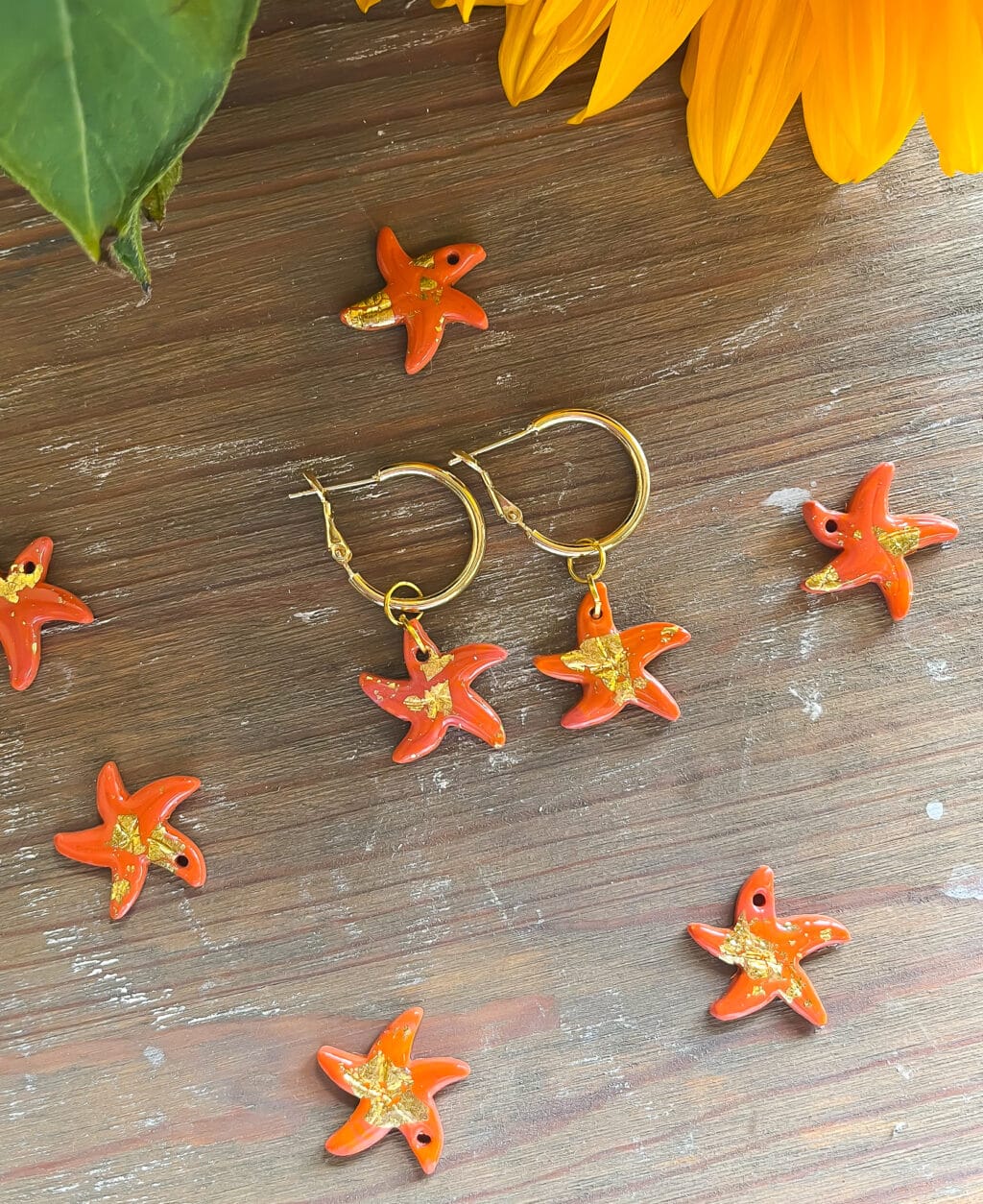 Orange Starfish Dangle Earrings
