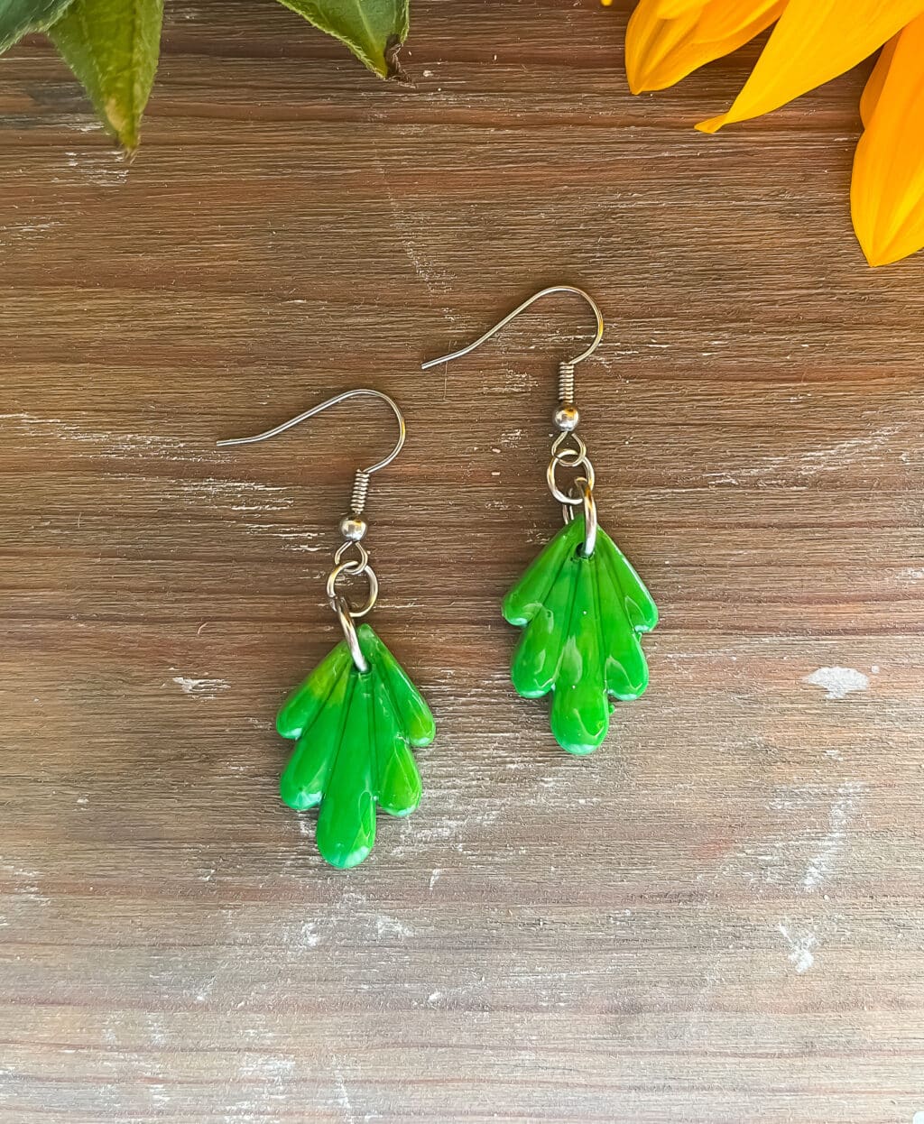 Green Fan Dangle Earrings
