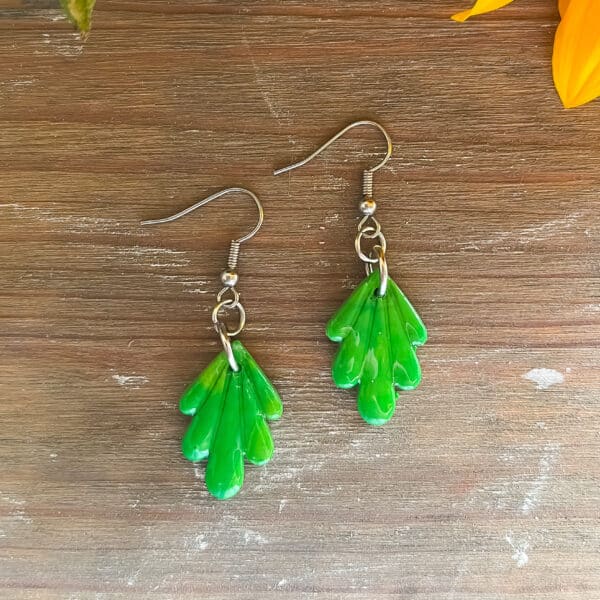 Green Fan Dangle Earrings