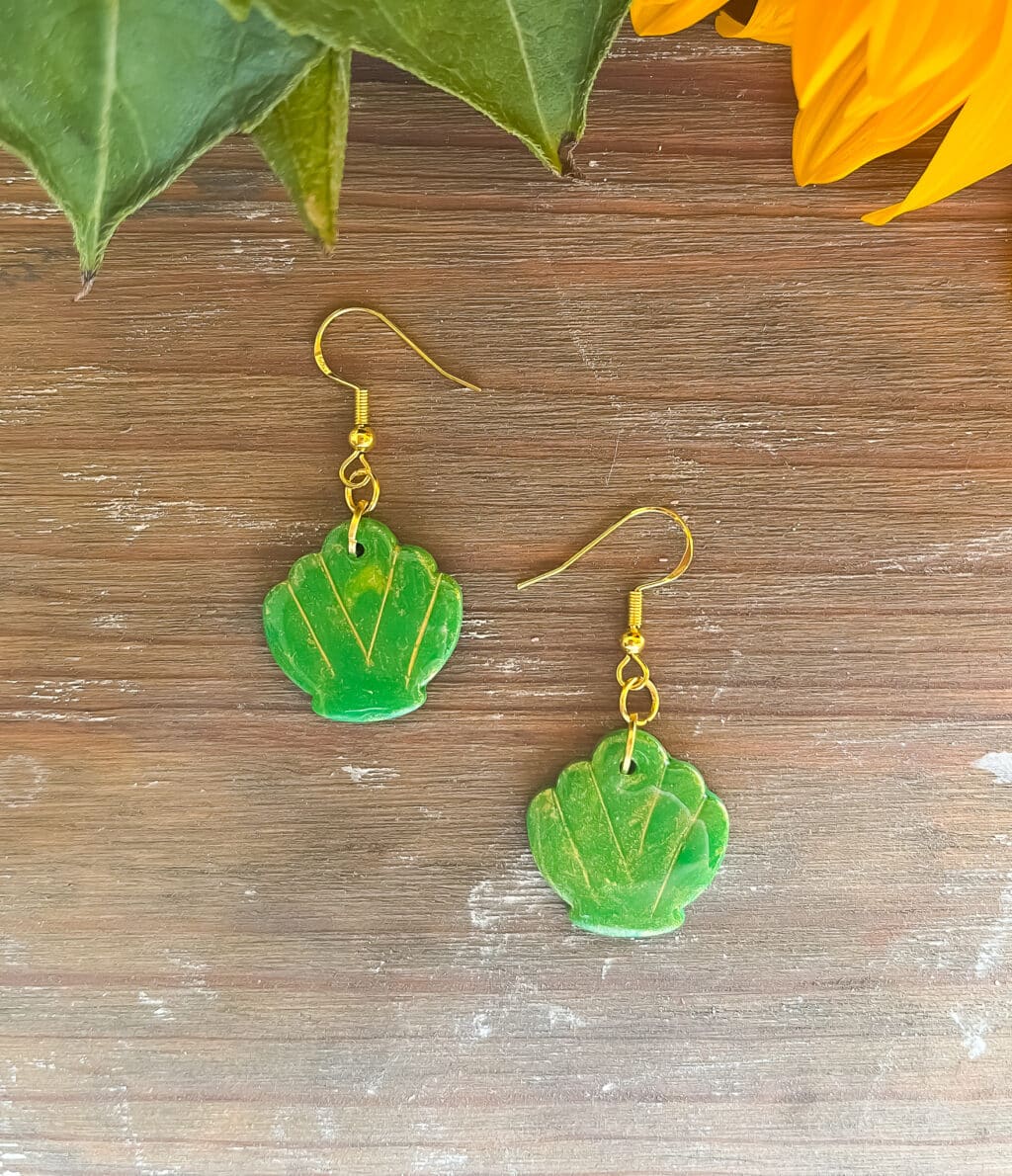 Green Shell Dangle Earrings