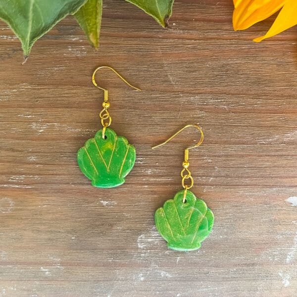 Green Shell Dangle Earrings