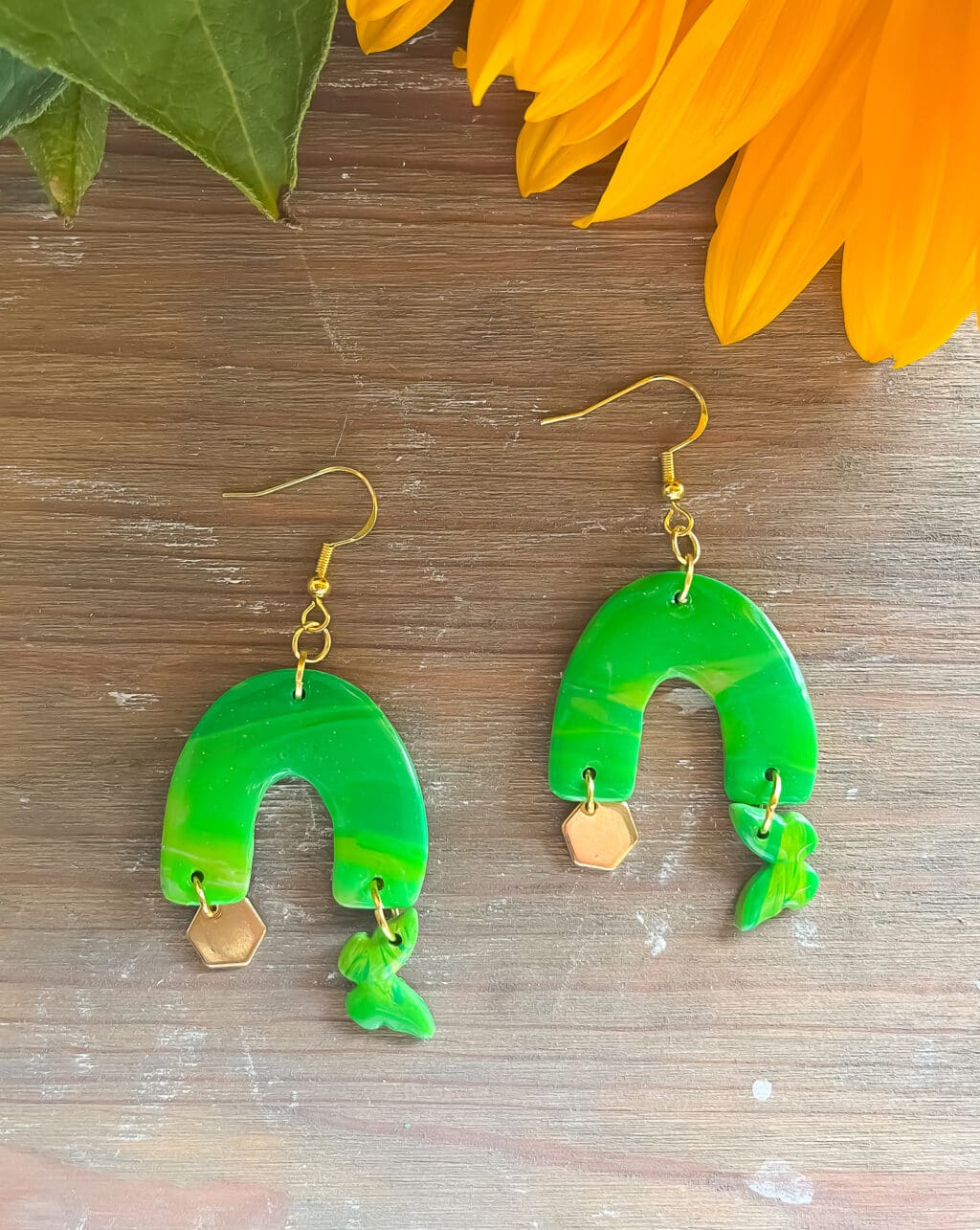 Green Statement Arch Earrings