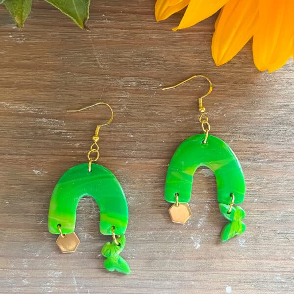 Green Statement Arch Earrings