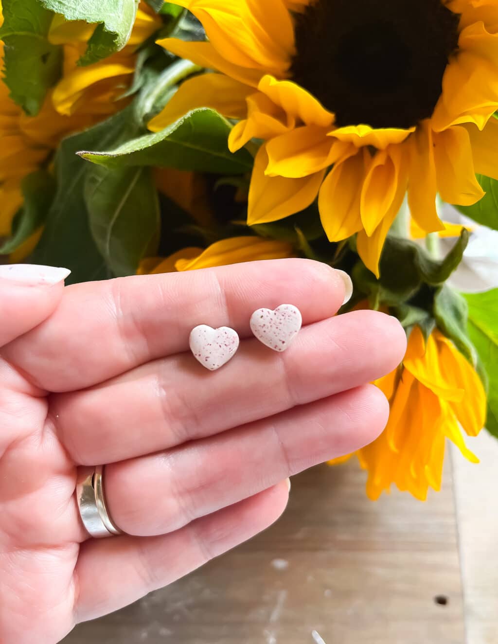 Pink Sparkly Heart Stud Earrings
