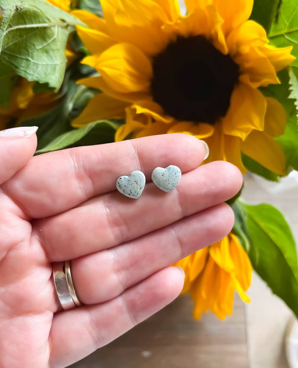 Blue Sparkly Heart Stud Earrings