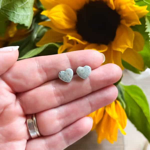 Blue Sparkly Heart Stud Earrings