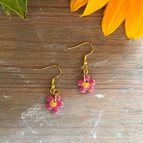 BURGUNDY FLOWER DANGLE EARRINGS