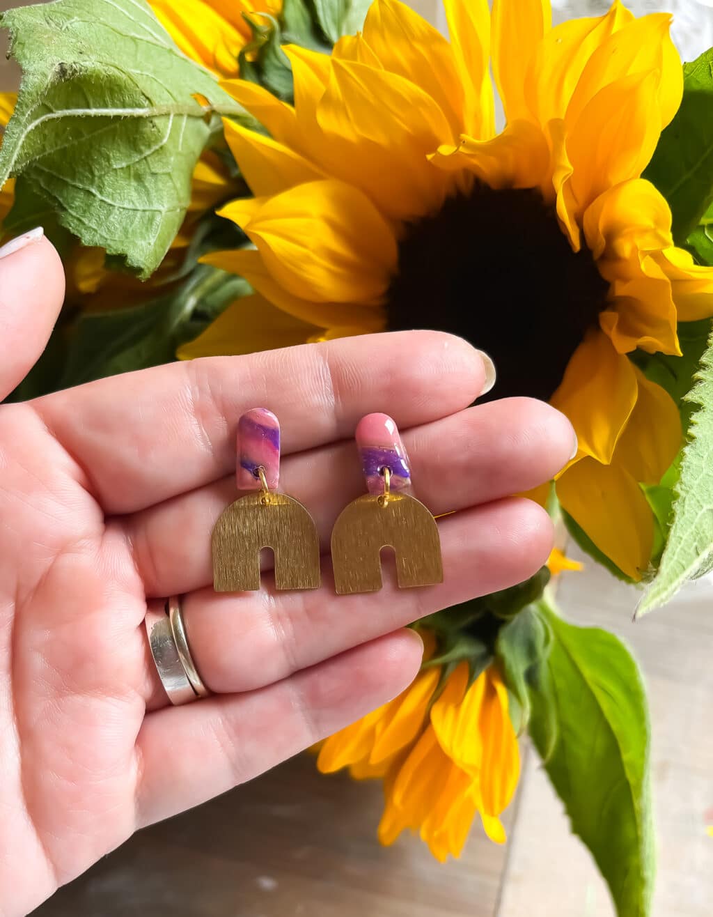Purple and Gold Stud Earrings