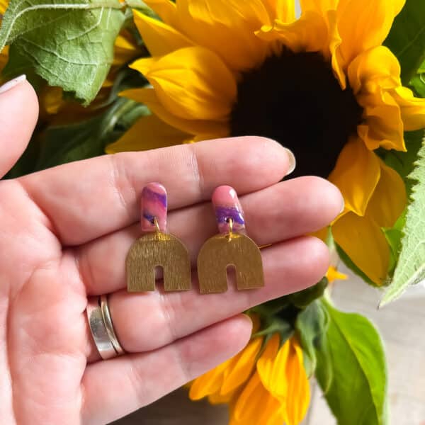 Purple and Gold Stud Earrings