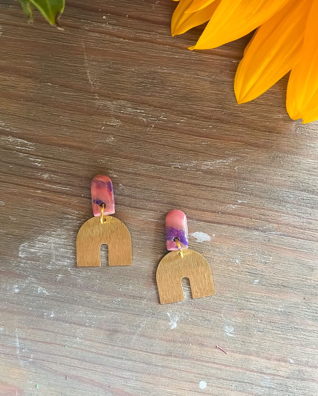 Purple and Gold Stud Earrings