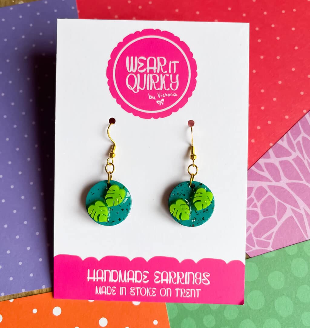 Monstera Glitter Dangle Earrings