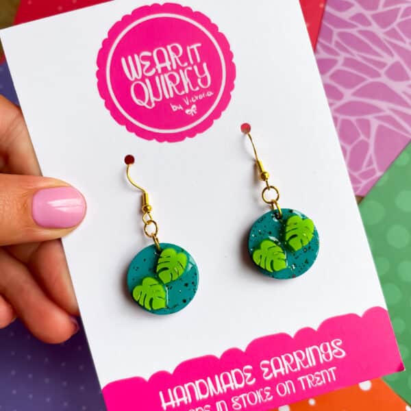 Monstera Glitter Dangle Earrings