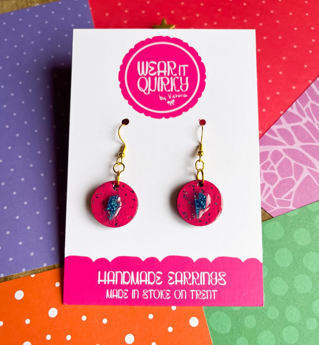 Pink and Blue Bolt Dangle Earrings