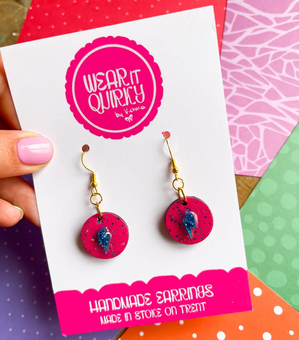 Pink and Blue Bolt Dangle Earrings