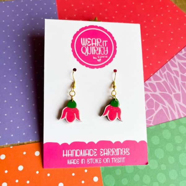 Pink Flower Dangle Earrings