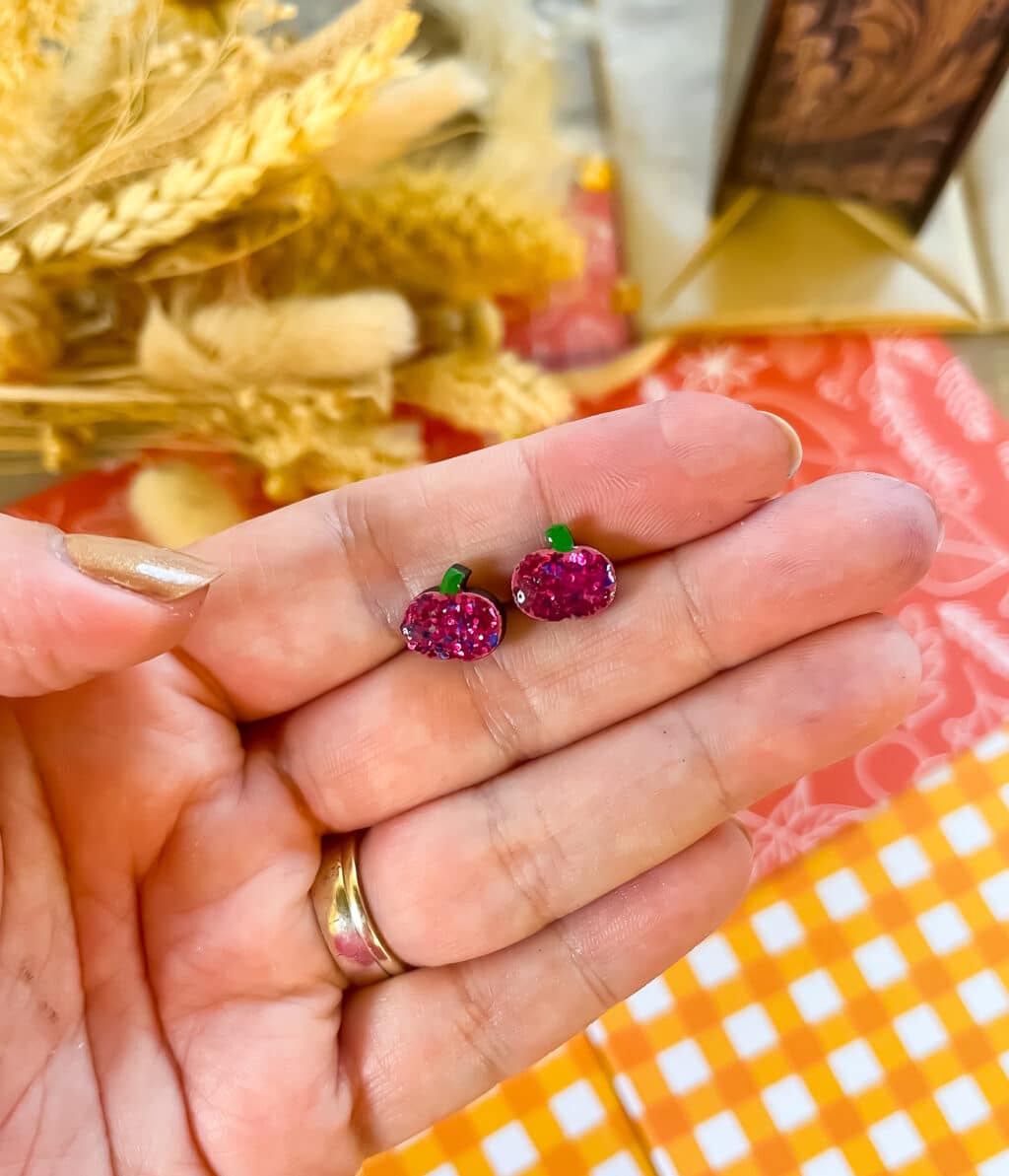 Glitter Pink Pumpkin Stud Earrings