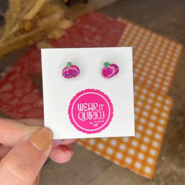 Glitter Pink Pumpkin Stud Earrings