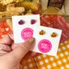 Glitter Pink Pumpkin Stud Earrings