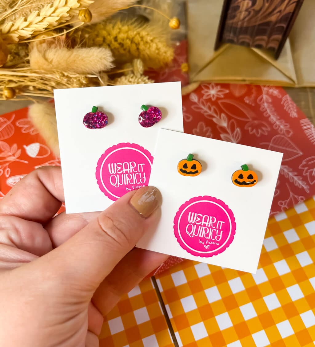 Glitter Pink Pumpkin Stud Earrings