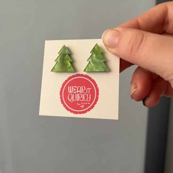 Green Christmas Tree Stud Earrings