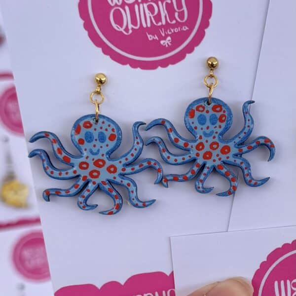 Blue Octopus Dangle Earrings